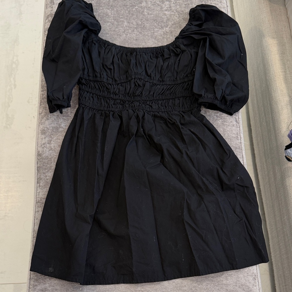 Faithfull the Brand Black Gathered Waist Dress